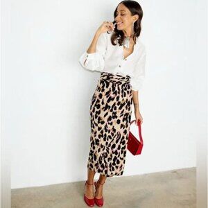 Never Fully Dressed Jaspre Leopard Print Satin Wrap Slip Midi Skirt Size Small